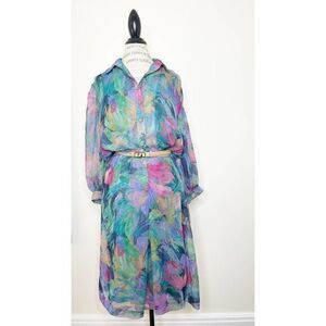 Ladies Vintage Multi-green Long sleeves Midi Dress EU 46/ US 16